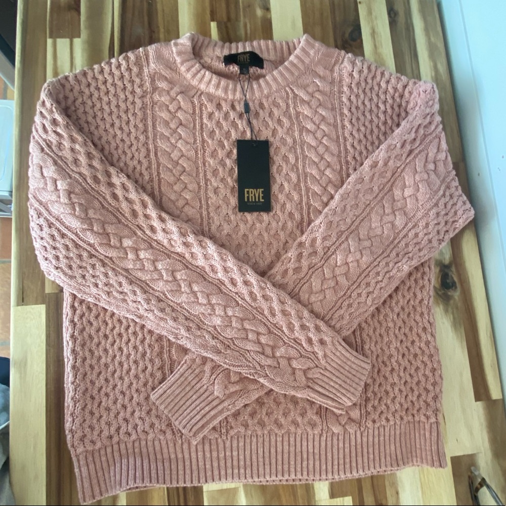 NWT Frye “Hearth and Soul” Fisherman Cable Sweater. Misty Rose